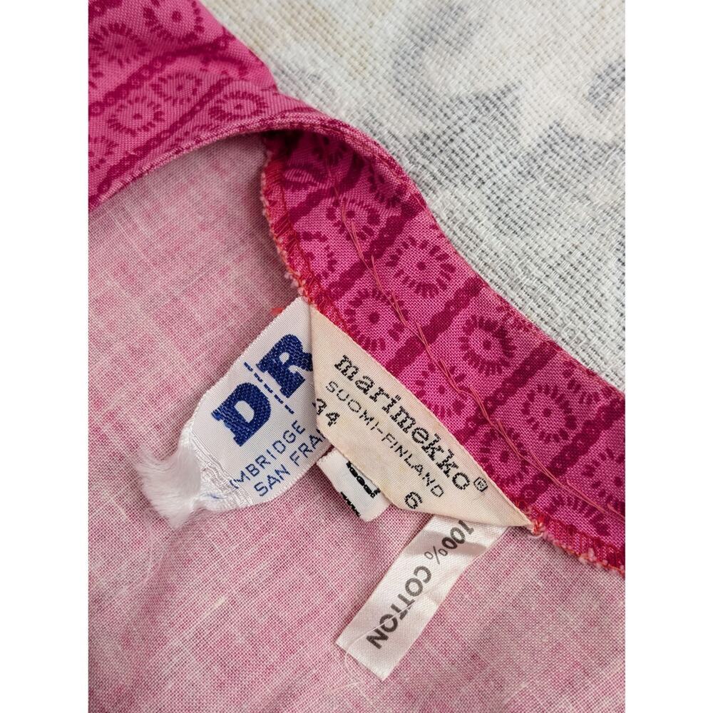 RARE Marimekko Pink Kukkaraita Design Vuokko Nurmesniemi 60s Cotton Maxi Dress - Picture 7 of 15